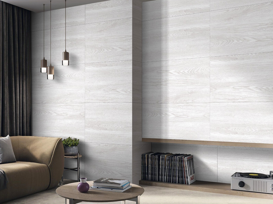 24&quot;x48&quot; | Storm White Wood, Porcelain Gloss, Wall &amp; Floor Tiles, Natural Light Grey