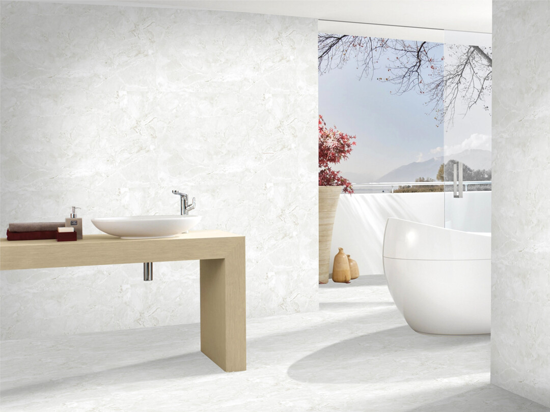 24&quot; x 48&quot; | Opal White, Porcelain Gloss, Wall &amp; Floor Tiles, Marble Effect, White With Tones