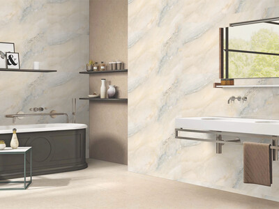 24&quot; x 48&quot; | Plazzo, Porcelain Gloss, Wall &amp; Floor Tiles, Marble Effect, Light Brown Coral Pastel With Tones