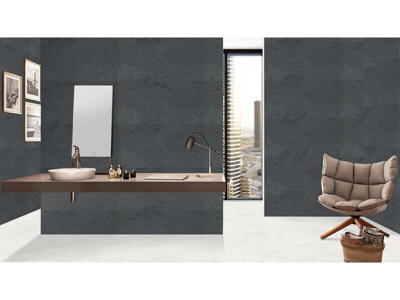 24&#39;&#39;x48&#39;&#39; | Rustino Nero Grey, Porcelain Gloss, Wall &amp; Floor Tiles, Dark Grey Tones