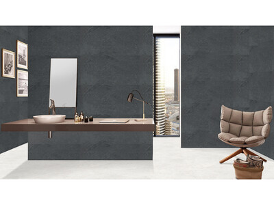 24&#39;&#39;x48&#39;&#39; | Rustino Nero Grey, Porcelain Gloss, Wall &amp; Floor Tiles, Dark Grey Tones