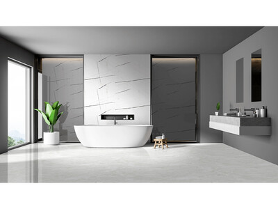 24&quot;x48&quot; | Laurent White, Full Body Glazed Porcelain Wall &amp; Floor Tiles, Marble Effect, Black &amp; White