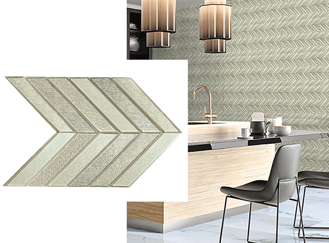 1 PC  12&quot; x 12&quot; |  Mosaic Wall Tiles, Silver Iridescent Herringbone Style