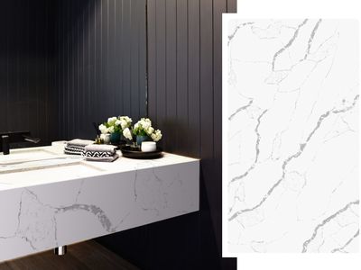(9ft x 26&quot;) or (10ft x 5ft) | Quartz Countertop - Starry White Slab, Polished Honed Countertop, Grey, White