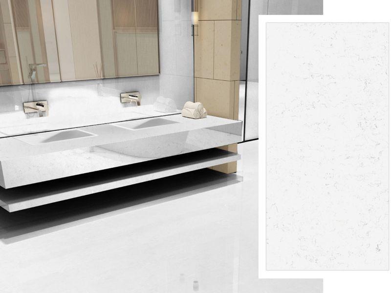 5ft x 10ft x 3/4” | Quartz Countertop - Cloudy Slab, Polished Honed Countertop,  White &amp; Grey