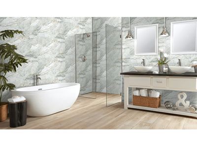 24" x 48" | Marengo Grey, Porcelain Gloss, Wall &amp; Floor Tiles, Marble Effect, White, Grey, Green Tones