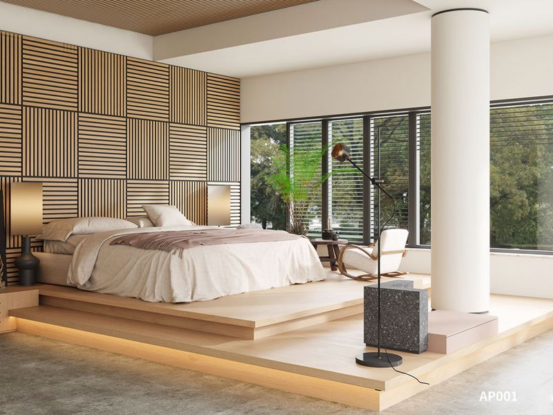 605 × 605 x 21 x 27/13mm  |  White Oak Square A &amp; B WPC Acoustic Wall Panel, AP001