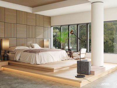 605 × 605 x 21 x 27/13mm  |  White Oak Square A &amp; B WPC Acoustic Wall Panel, AP001