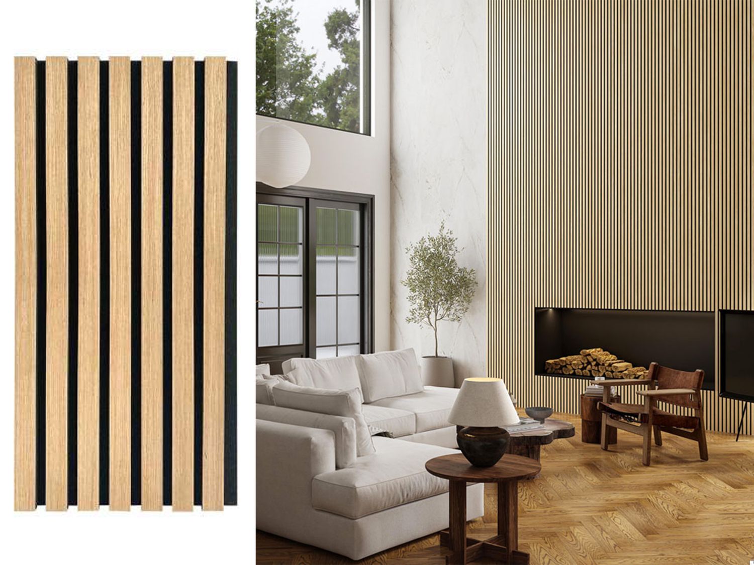 2800 x 600 x 21 x 27/13mm  | White Oak WPC Acoustic Wall Panel, AP001