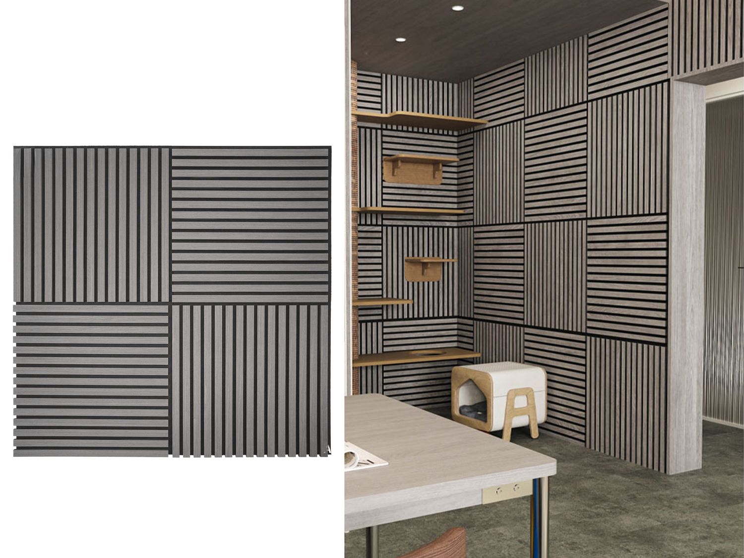 605 × 605 x 21 x 27/13mm  |  Grey Oak Square A &amp; B WPC Acoustic Wall Panel, AP005