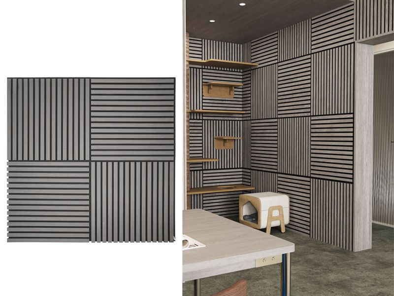 605 × 605 x 21 x 27/13mm  |  Grey Oak Square A &amp; B WPC Acoustic Wall Panel, AP005