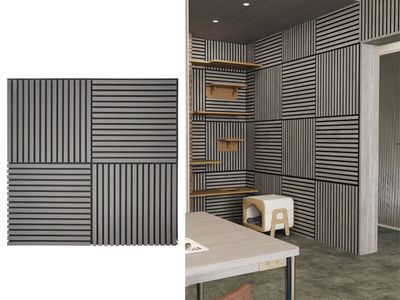 605 × 605 x 21 x 27/13mm  |  Grey Oak Square A &amp; B WPC Acoustic Wall Panel, AP005