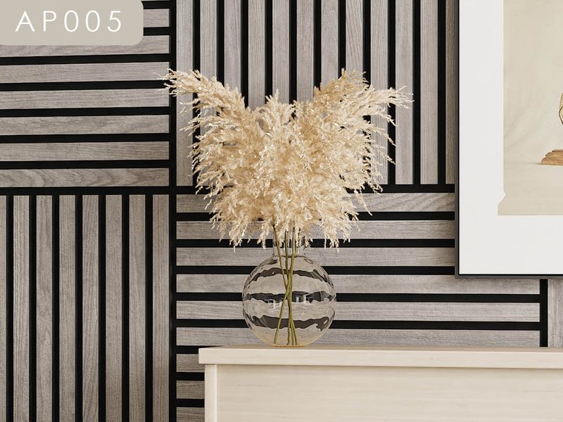 605 × 605 x 21 x 27/13mm  |  Grey Oak Square A &amp; B WPC Acoustic Wall Panel, AP005