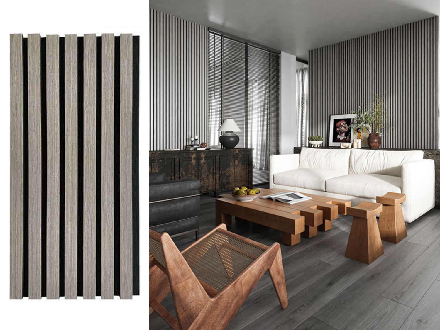 2800 x 600 x 21 x 27/13mm  | Grey Oak WPC Acoustic Wall Panel, AP005