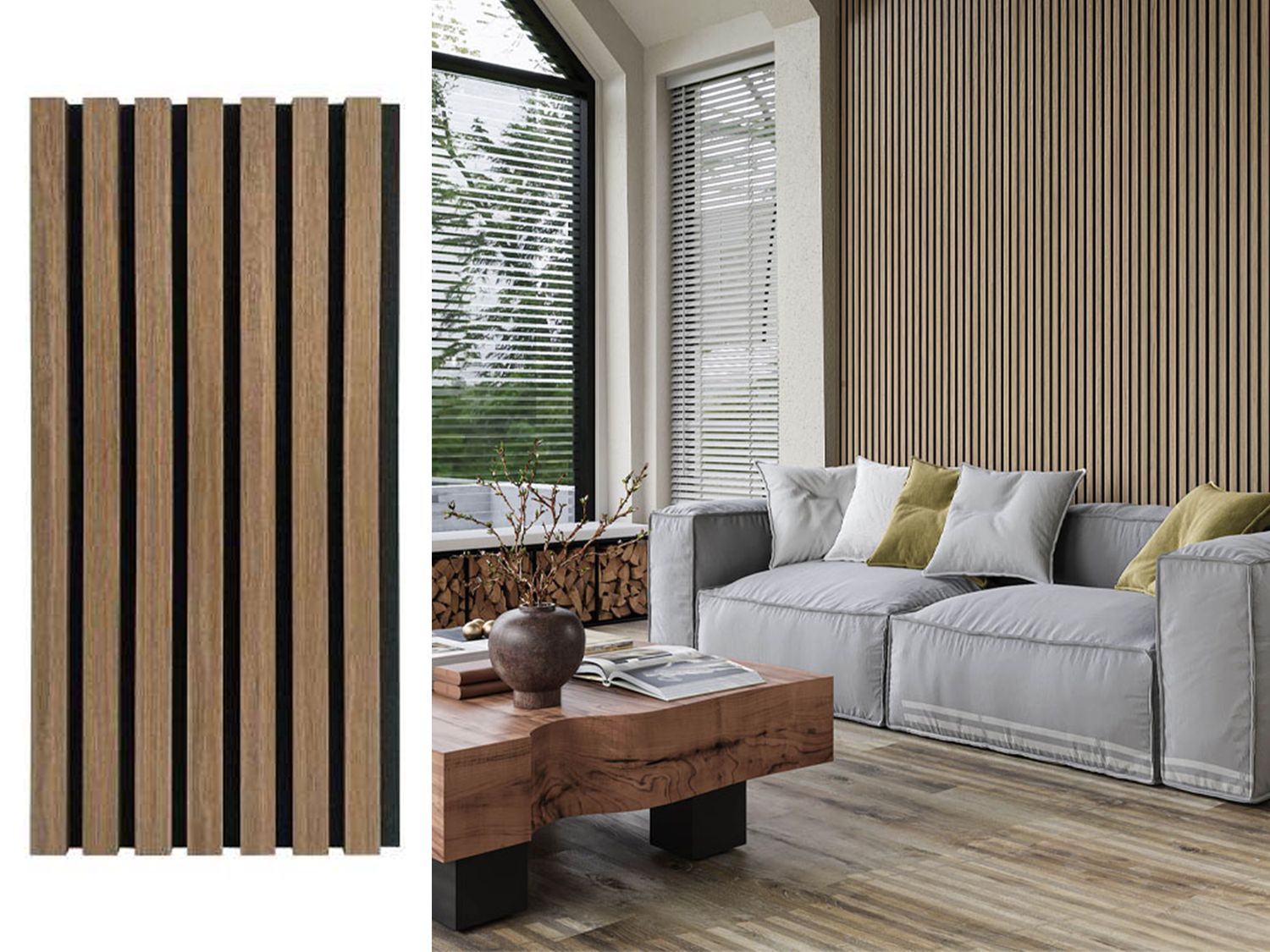 2800 x 600 x 21 x 27/13mm  | Smoked Oak WPC Acoustic Wall Panel, AP004