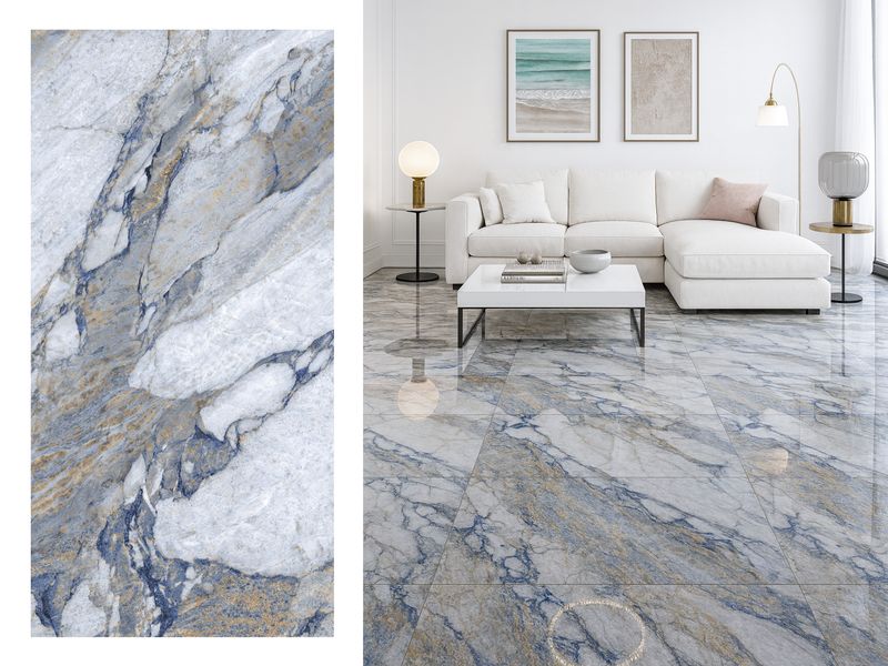 1 Box -2 PC, 24&quot;x48&quot; | Alyssa Reen, High Glossy Porcelain Wall &amp; Floor Tiles, Marble Effect, Natural Blues, Greys, Browns