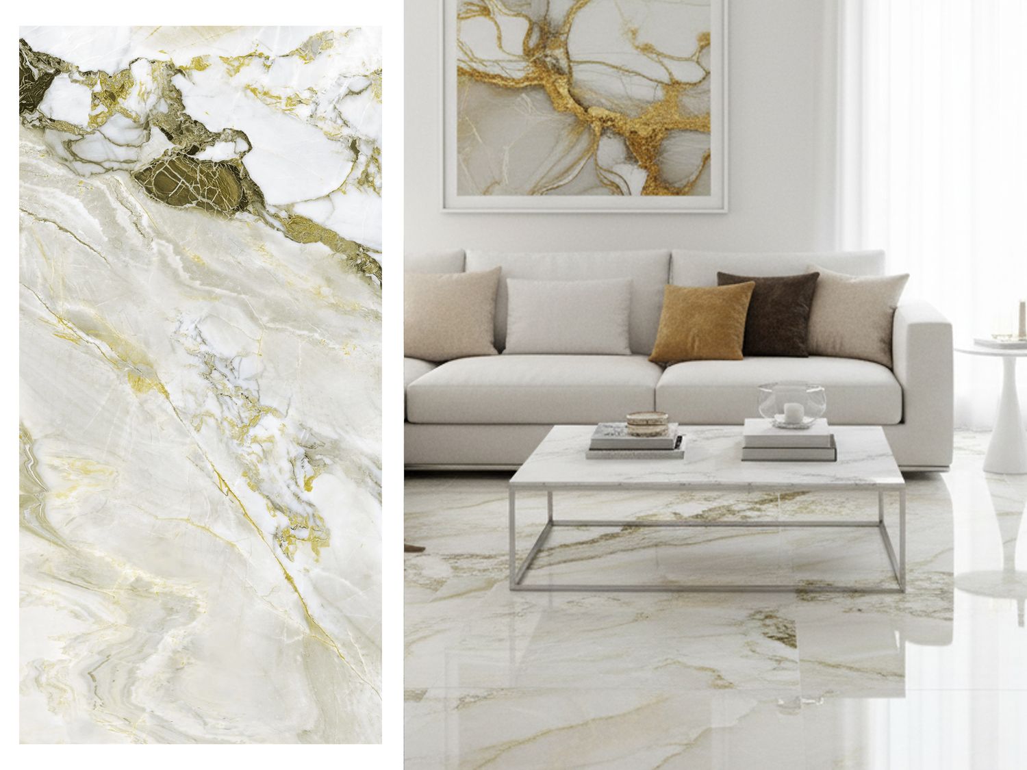 1 Box -2 PC, 24&quot;x48&quot; | Onyx Ice-HG, High Glossy Porcelain Wall &amp; Floor Tiles, Marble Effect, Lemon Green, White