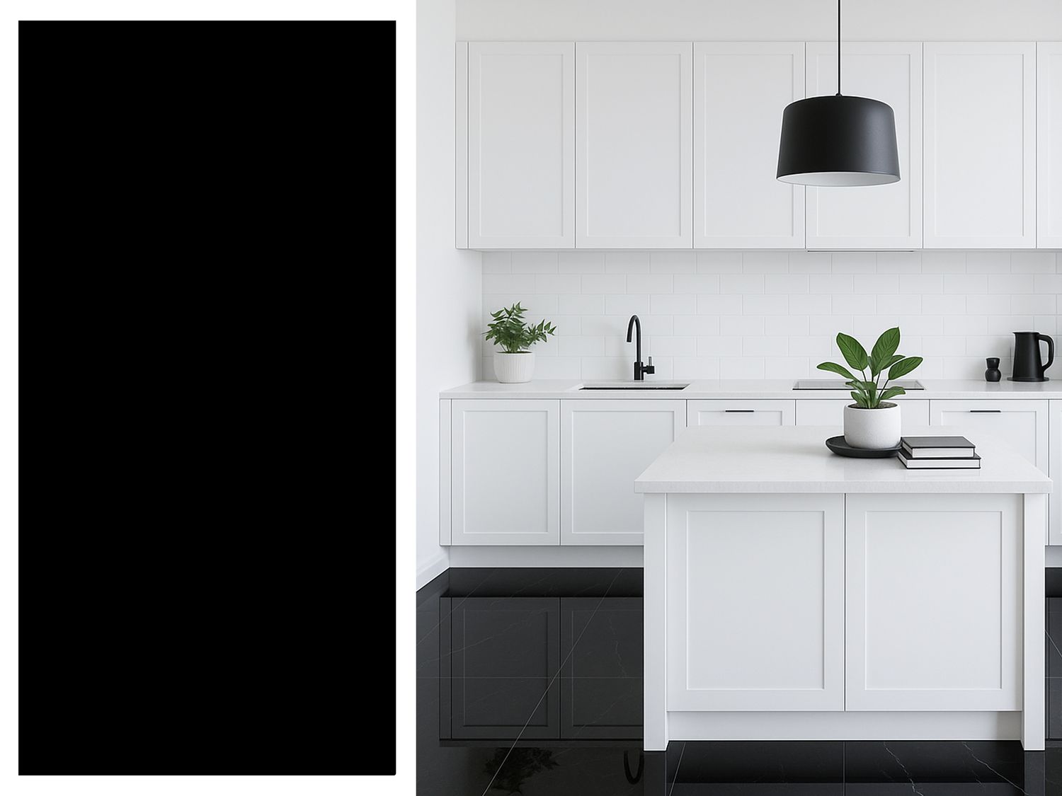 1 Box -2 PC,  24&quot;x48&quot; | Super Black, High Glossy Porcelain Wall &amp; Floor Tiles, Marble Effect, Black