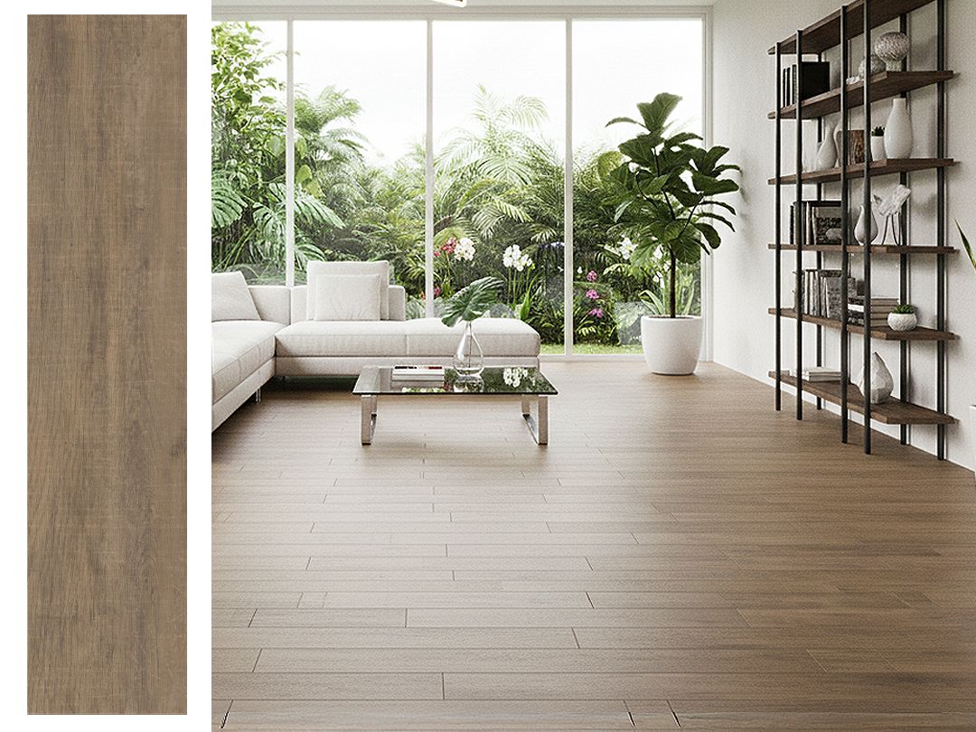1 Box -7 PC, 10&quot;x43&quot; | Ranch, Satin Wood Look Finish, Ceramic, Wall &amp; Floor Tiles