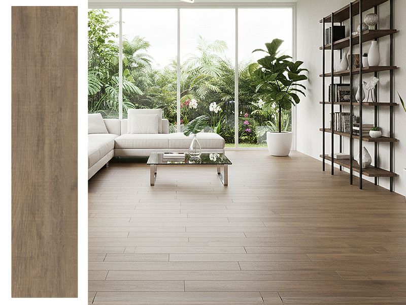1 Box -7 PC, 10&quot;x43&quot; | Ranch, Satin Wood Look Finish, Ceramic, Wall &amp; Floor Tiles
