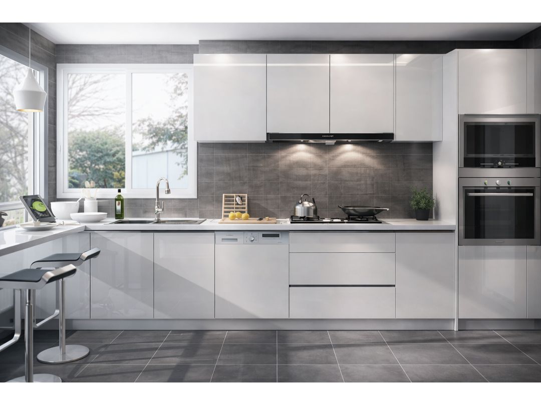 Fitted Kitchen | Contemporary High Gloss, Super White, HQ001/9