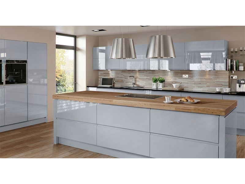 Fitted Kitchen | Contemporary High Gloss, Light Grey, HQ005/12