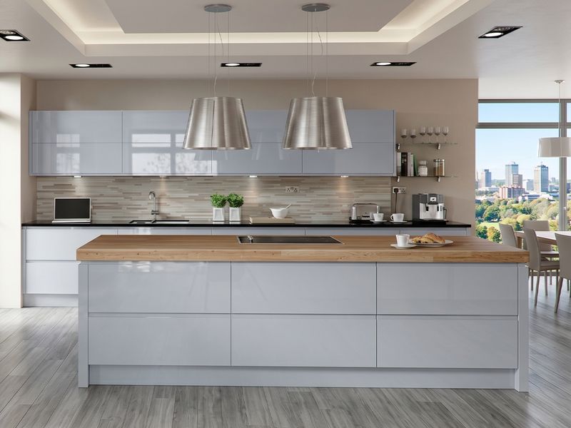 Fitted Kitchen | Contemporary High Gloss, Light Grey, HQ005/12