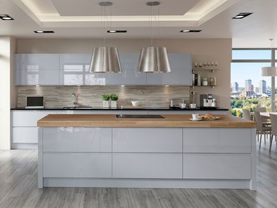 Fitted Kitchen | Contemporary High Gloss, Light Grey, HQ005/12