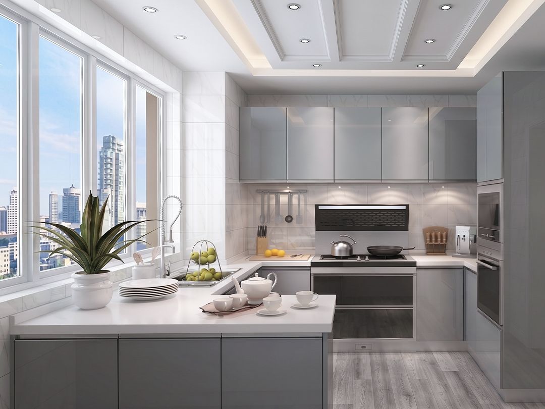 Fitted Kitchen | High Gloss, Light Grey, HQ008/13