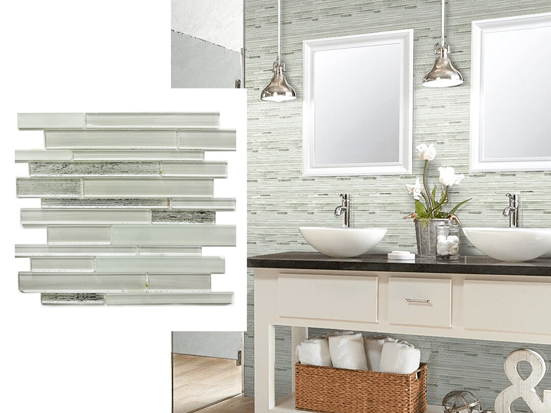 12" x 12" | Mosaic Wall Tiles, Light Grey, white