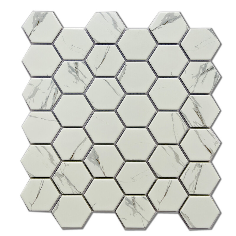 12" x 12" |  Mosaic Wall Tiles, White Grey Marble Effect