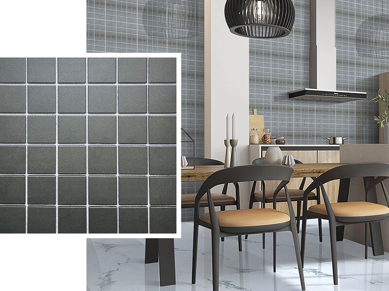 12" x 12" | Mosaic Wall Tiles, Grey Black
