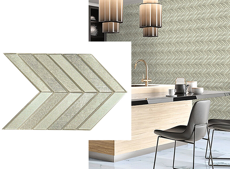 12" x 12" |  Mosaic Wall Tiles, Silver Iridescent Herringbone Style