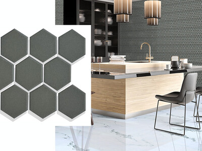 12" x 12" | Mosaic Wall Tiles, Grey Black