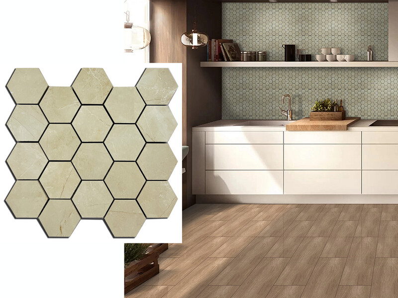 12" x 12" |  Mosaic Wall Tiles, Beige Marble Effect