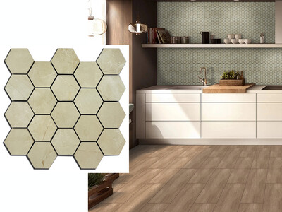 12" x 12" |  Mosaic Wall Tiles, Beige Marble Effect