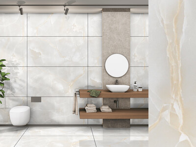 24"x48" | Full Body Glazed Porcelain Wall &amp; Floor Tiles, Marble Effect, Transmin Onyx, Gold &amp; White