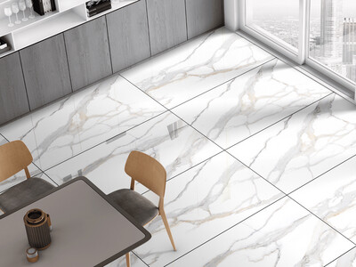 24"x48" | Full Body Glazed Porcelain Wall &amp; Floor Tiles, Marble Effect, Spark White