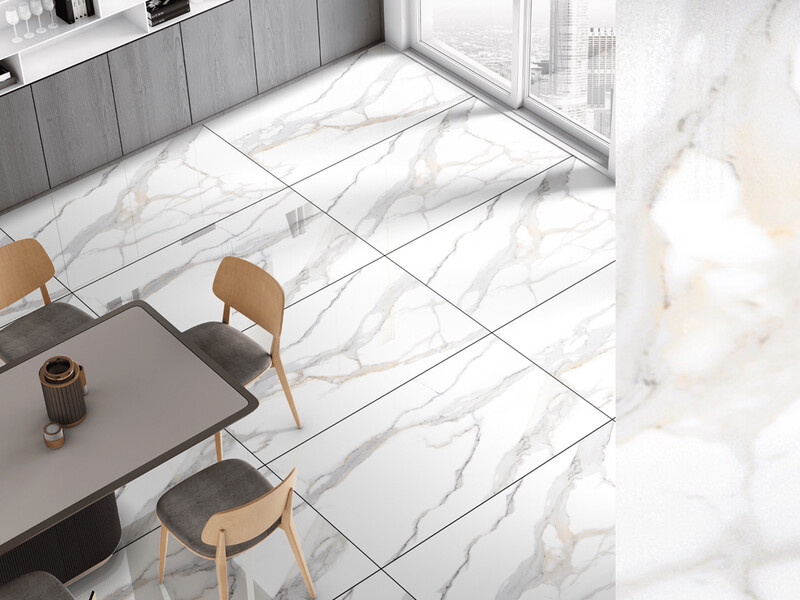 24"x48" | Full Body Glazed Porcelain Wall &amp; Floor Tiles, Marble Effect, Spark White