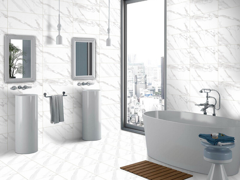 12"x24" Ceramic Tiles | Wall &amp; Floor Tiles, Marble Effect, Grey &amp; White