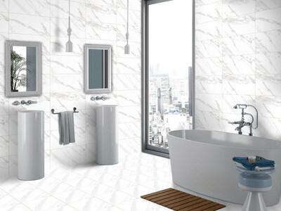 12"x24" Ceramic Tiles | Wall &amp; Floor Tiles, Marble Effect, Grey &amp; White