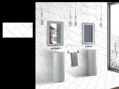 12"x24" Ceramic Tiles | Wall &amp; Floor Tiles, Marble Effect, Grey &amp; White