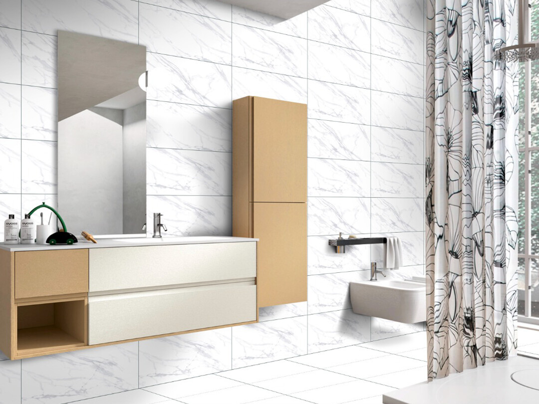 12"x24" Ceramic Tiles | Wall &amp; Floor Tiles, Marble Effect, Grey &amp; White