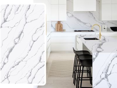 (9ft x 26") or (10ft x 5ft)” | Quartz Countertop - Stellar Stream White Slab, Polished Honed Countertop, Grey, White