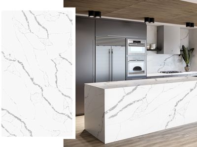 (9ft x 26") or (10ft x 5ft) | Quartz Countertop - Starry White Slab, Polished Honed Countertop, Grey, White