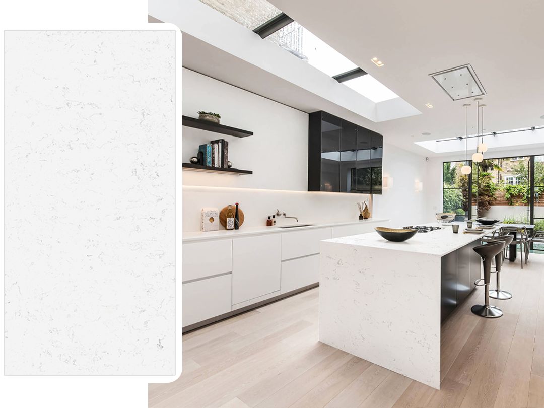(9ft x 26") or (10ft x 5ft) | Quartz Countertop - Cloudy  Layer, Polished Honed Countertop, White &amp; Black