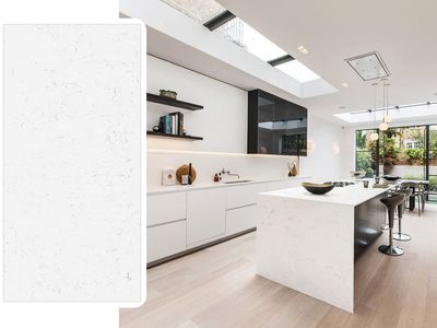 (9ft x 26") or (10ft x 5ft) | Quartz Countertop - Cloudy  Layer, Polished Honed Countertop, White &amp; Black