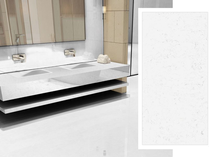 (9ft x 26") or (10ft x 5ft) | Quartz Countertop - Cloudy Layer, Polished Honed Countertop,  White &amp; Grey