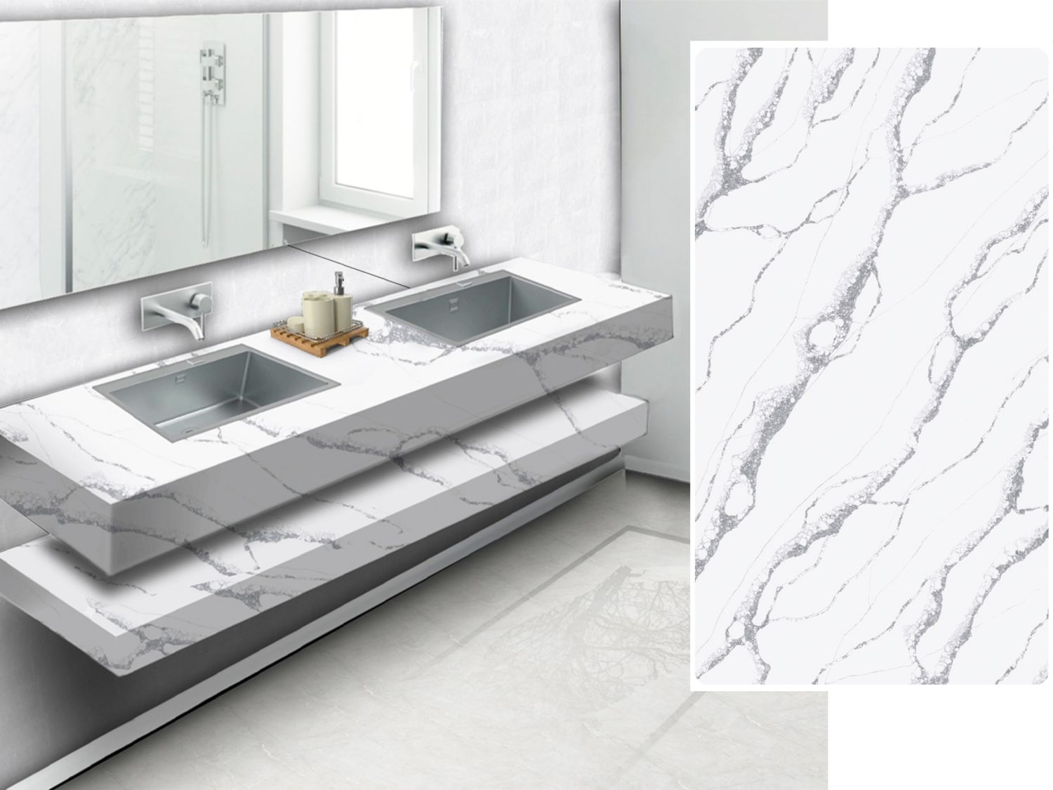 (9ft x 26") or (10ft x 5ft) | Stellar Stream White, Porcelain Gloss, Countertop, Marble Effect, Grey, White