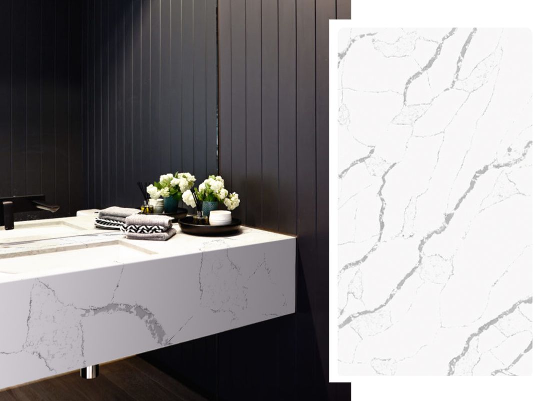 (9ft x 26") or (10ft x 5ft) | Quartz Countertop - Starry White Slab, Polished Honed Countertop, Grey, White